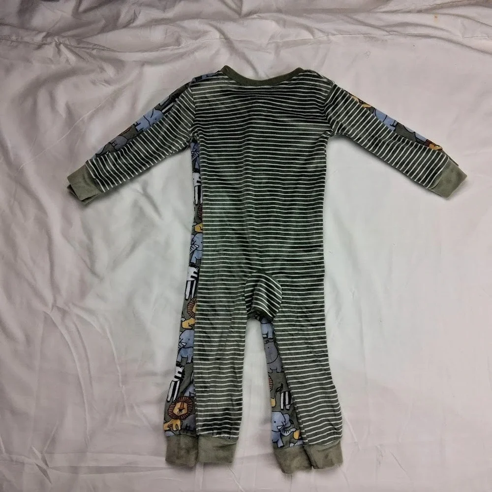 Mick Mack Ltd Baby Boy 12 Mos Velour Safari Sleeper Outfit Lot Open Feet Green